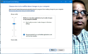 User Account Control Settings Window Showing Default Notification Setting For An Admin User Account