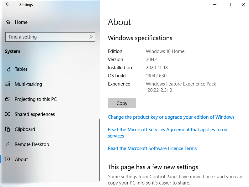 Figure 3: This Pane Shows Version 20H2 Installed On The Device