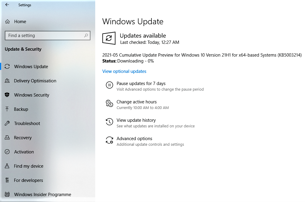 Optional Quality Update Is Downloading