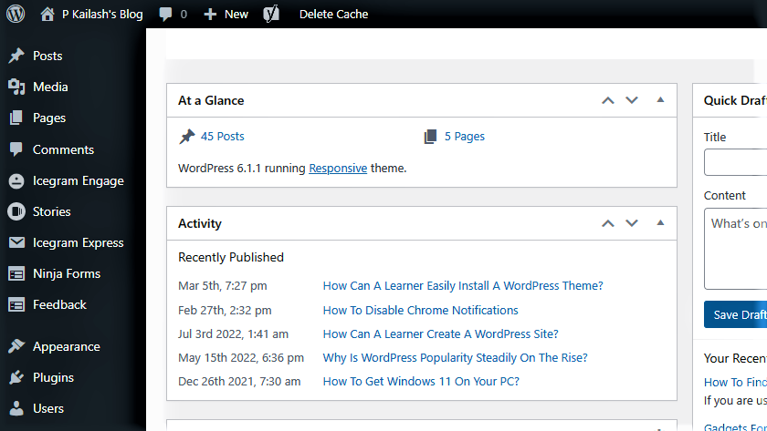 Figure 6: This Is How I Located, At A Glance, What Version Of WordPress My Website Is Running