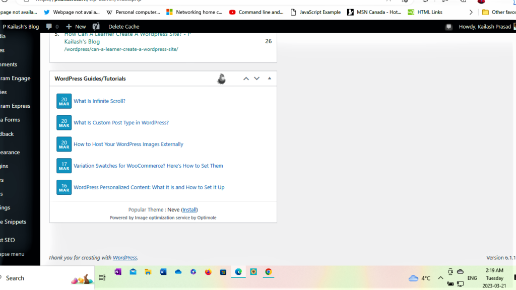 Figure 7: The Bottom Right Corner Of The Dashboard Shows The WordPress Version My Site Is Running