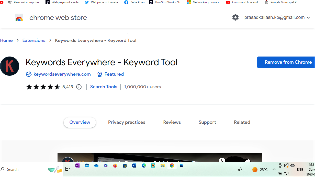 Since Keywords Everywhere Is Already Installed, An Option For Removing It From Chrome Displays Here