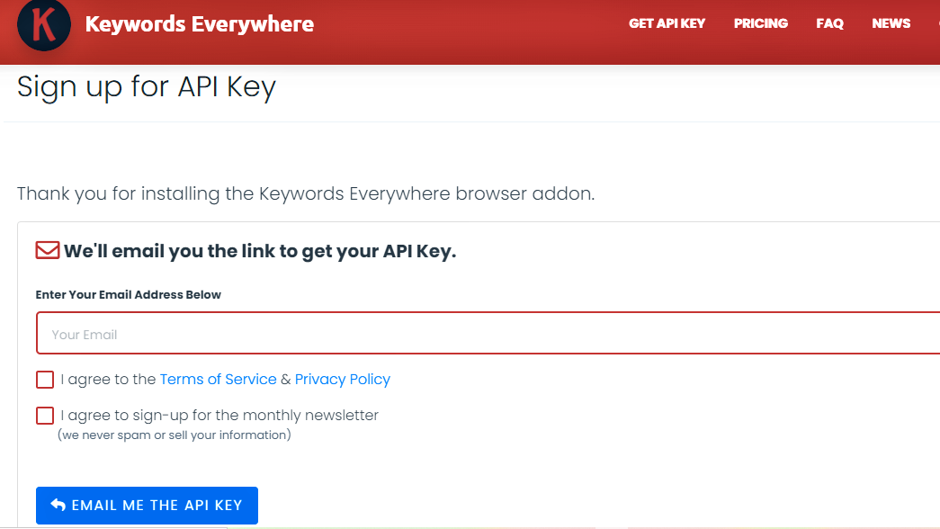 Click On Get An API Key To Get Closer To Understand How Keywords Everywhere Works With Its Advanced Features