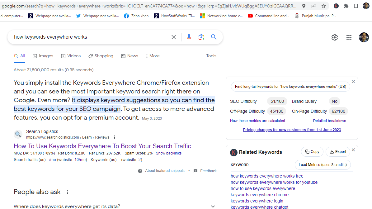 Keywords Everywhere Icon K in Round Background Pinned At The Right Of URL Bar. You Are Now Very Close To Learn How Keywords Everywhere Works