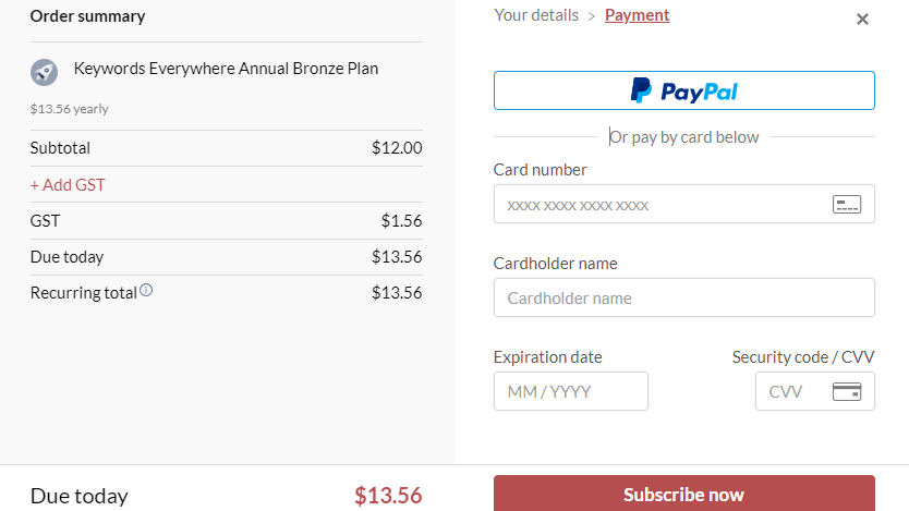 Fill In Your Payment Instrument Details And Click Subscribe Now