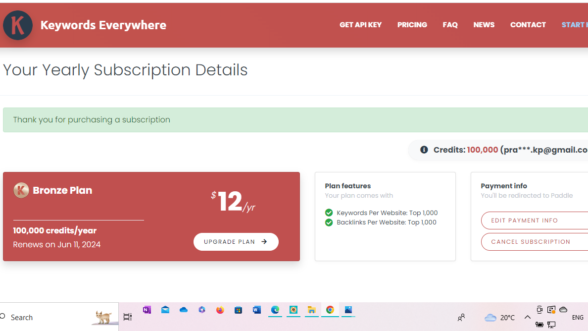 The Details Of My Yearly Subscription Of Bronze Plan