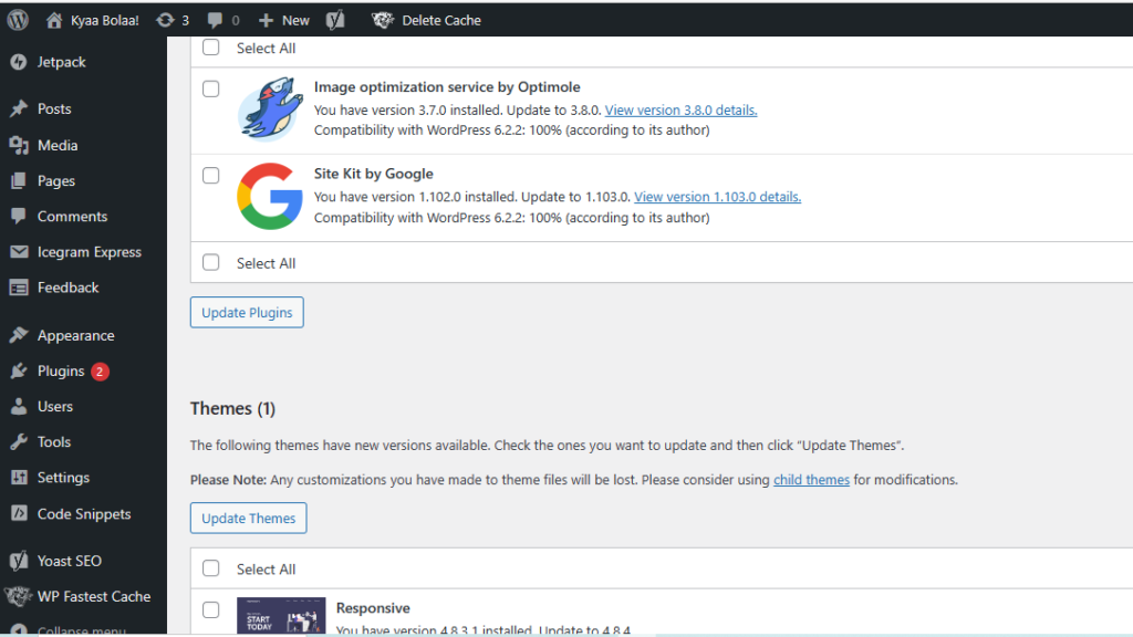 Updating Plugins And Themes Can Be Performed By Clicking The Arrow Circle In The Horizontal Bar On The Top